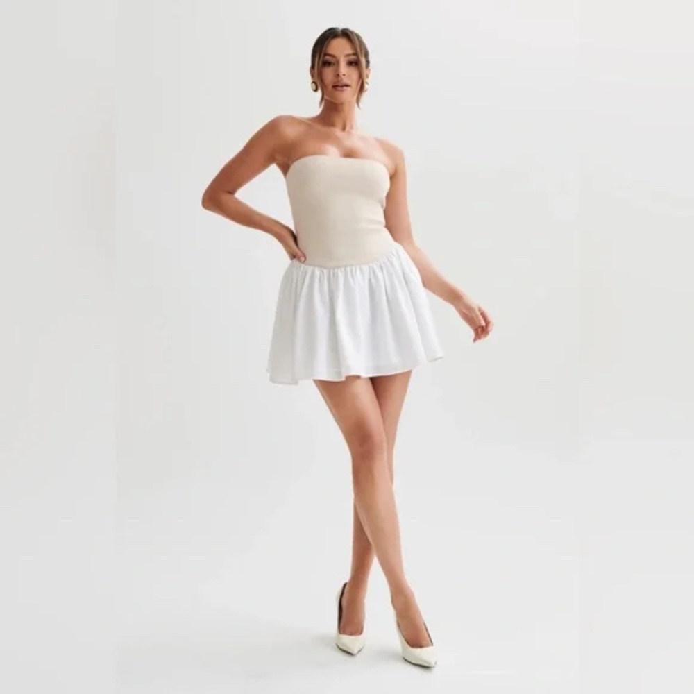 Meshki Hannah Knit and Linen Mini Dress - Natural/White - S